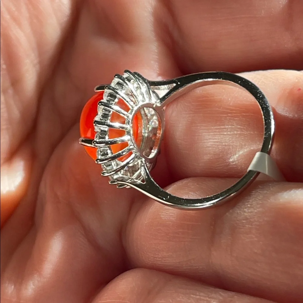 NWT Genuine Carnelian & CZ Sterling Silver Ring, Size 6 - Picture 5 of 11